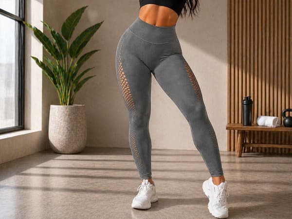 Træningsleggings dame høj talje push-up grå L/XL polyester/spandex