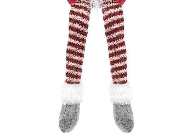 Sittande tomte juldekoration i filt 50 cm röd/grå/vit