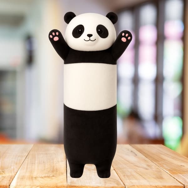 Plys panda krammedyr 70 cm aflang cylinder sort/hvid