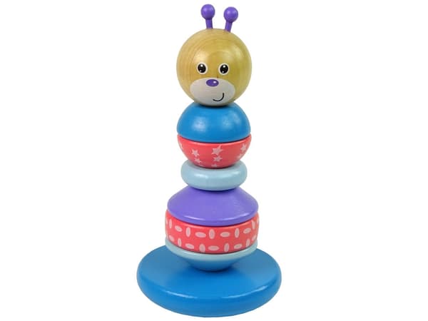 Træpyramide stablelegetøj med bamse 6 dele 21 cm, 18+ mån