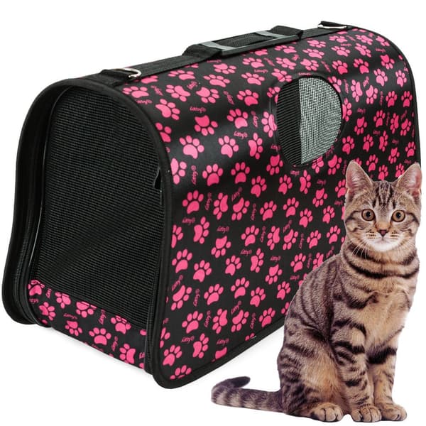 Transporttaske hund/kat L 45x26x20 cm sort med poter