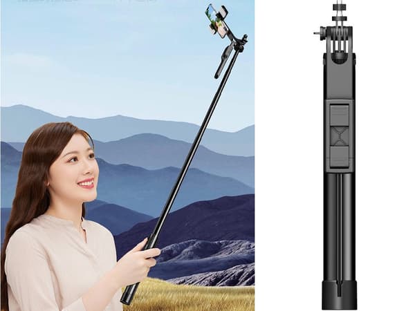 Selfietikku jalustolla Bluetooth-etäohjain 46–178 cm 360° pidike musta