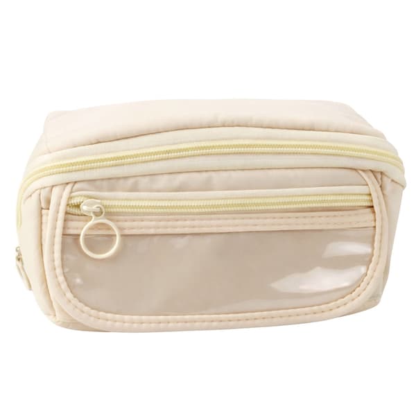 Vikbart pennfodral krämfärgat 20x10x8 cm med transparent ficka