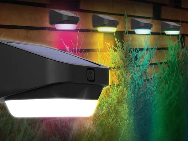 Solcellelampe LED RGB til trappe/hegn med skumringssensor sort