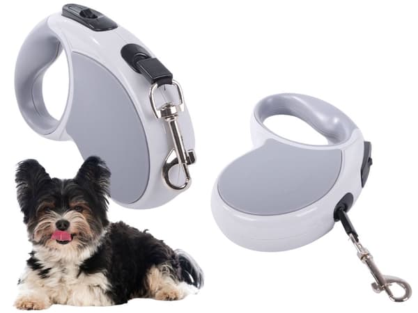 Automatisk hundesnor 5 m til hund op til 15 kg grå