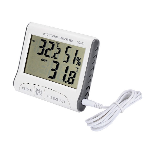 Väderstation termometer/hygrometer med extern sensor, inne/ute, vit