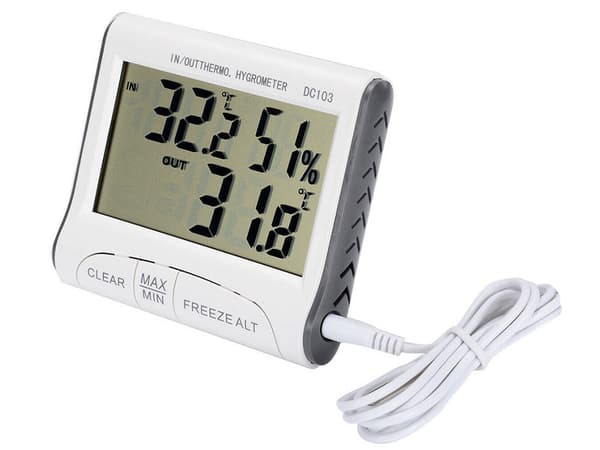 Vejrstation termometer/hygrometer med ekstern sensor, inde/ude, hvid