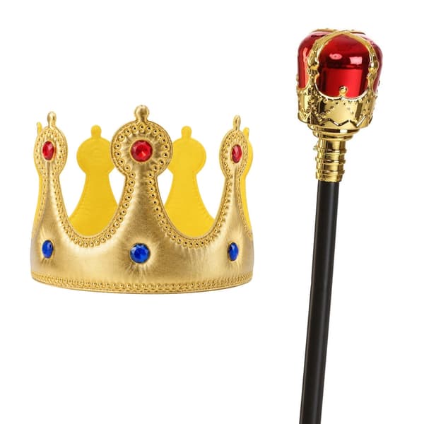 Kongeligt sæt til børn krone och scepter guld 26 cm/47 cm plast/stoff