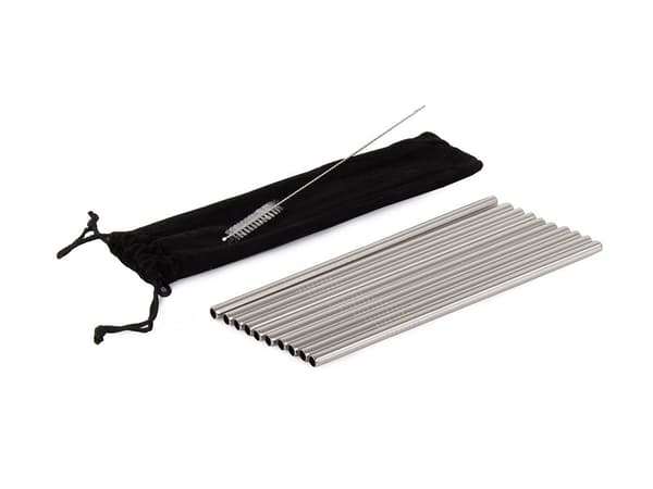 Sugrör i rostfritt stål 21,7 cm silver 10-pack med borste/påse