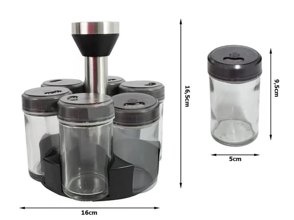 Roterande kryddställ 360° med 6 glasburkar och plastlock