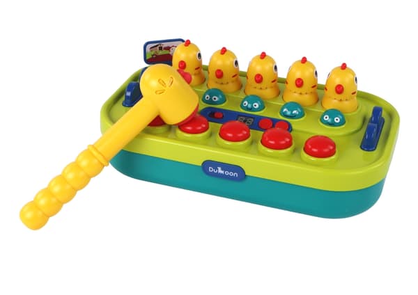 Whac-a-Mole -arkadipeli vasaralla, vihreät/keltaiset tiput, 3+ vuotta