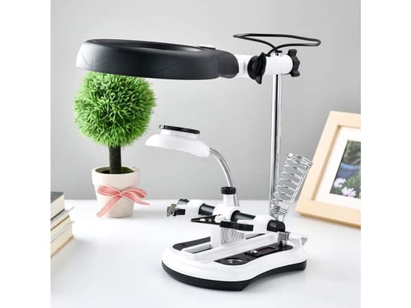Tredje hånd med forstørrelsesglas og LED 2,5x-10x adapter