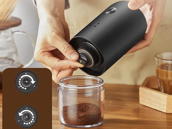 Elektrisk kaffekværn USB-C justerbar formalingsgrad sort 18,5 x 7 cm