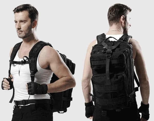 Taktisk rygsæk 35L vandafvisende MOLLE 5 rum sort + patch