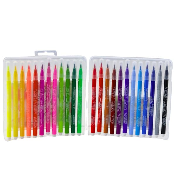Tuschpennor 24-pack vattenbaserade i organiserare, tvättbara
