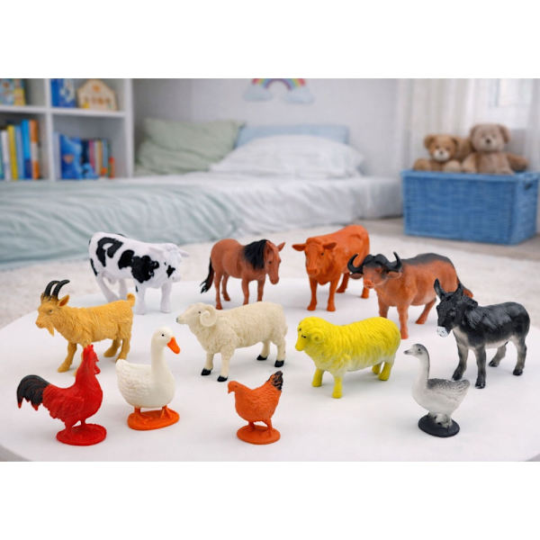 Bondgårdsdjursfigurer 12-pack i plast, 10–11 cm