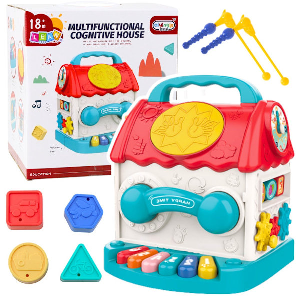 Aktivitetskube hus 21 cm med lys/lyd, magnetiske orme & formsorterer