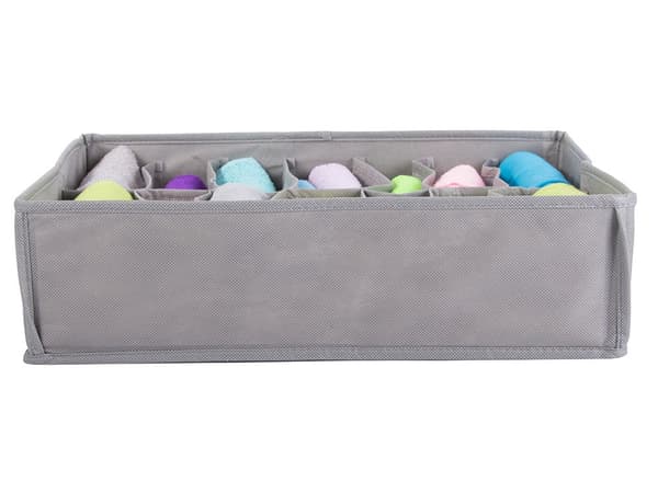 Opbevaringskasse til undertøj 14 rum 35x24x10 cm, farve sendes tilfældigt