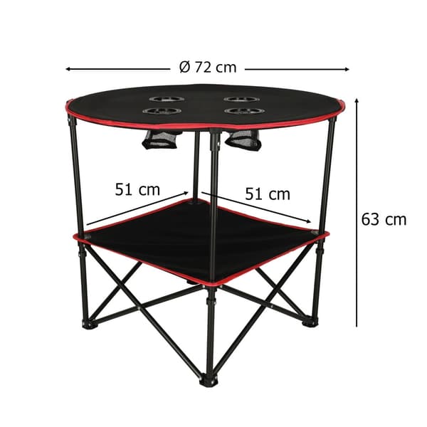 Sammenklappeligt campingbord 72 cm med kopholder & transporttaske