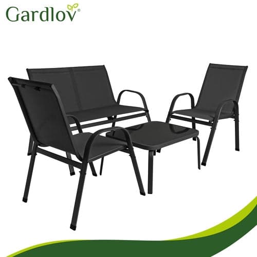 Trädgårdsmöbelset 4 delar 4-sits soffa 2 fåtöljer bord glas/stål