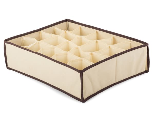 Opbevaringskasse med 20 rum til undertøj/strømper 35x27x10 cm beige