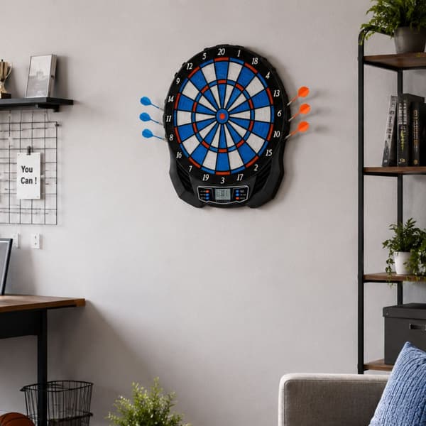 Elektronisk dartskive med LCD, 25 spil/176 varianter, 12 pile