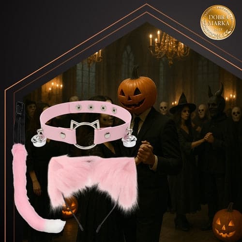 Barnkostym katt/räv 3-delar rosa polyester för maskerad och kalas