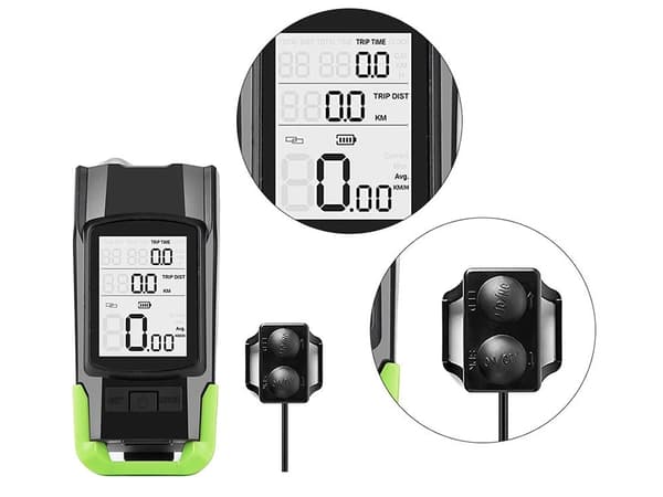 Cykellampa 3-i-1 fram/bak med trådlös cykeldator och horn, USB