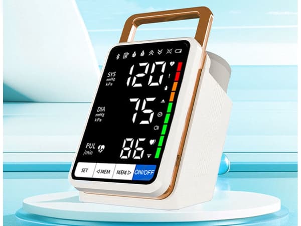 Blodtryksmåler til overarm genopladelig LCD stemmeguide 22–32 cm