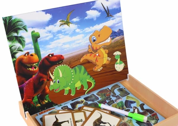 Magnetiskt pussel dinosaurier med rityta och penna, 3+ år
