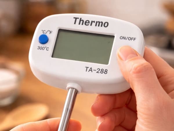 Digitalt køkkentermometer med stegespyd LCD 300°C hvid