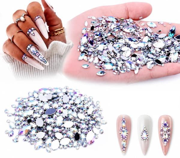 Rhinestones til negle mixede storrelser 7 stl ca 600 stk Silver