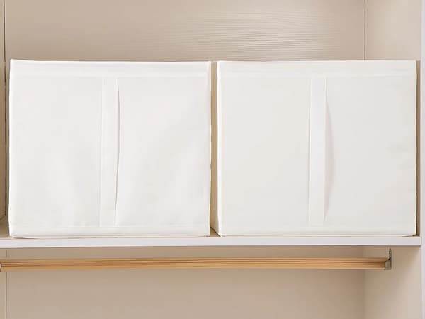 Opbevaringsboks til tøj polyester hvid 31x34x33 cm