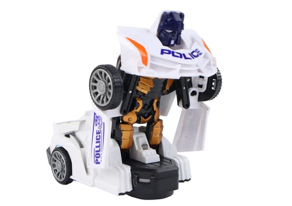 Transformers leksaksbil 2-i-1 polisbil till robot med ljus & ljud vit