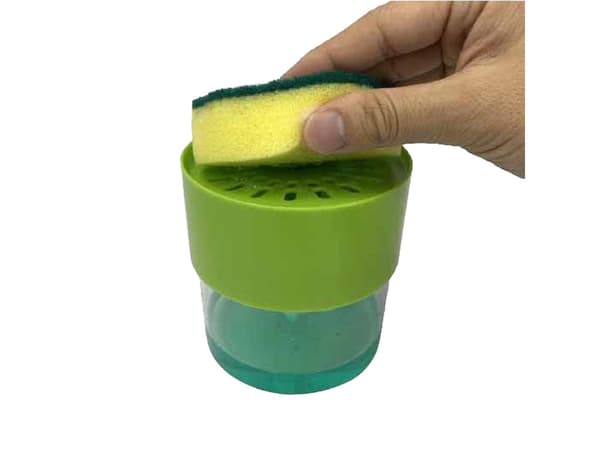 Tvåldispenser med disksvamp 500 ml grön plast 12x11 cm