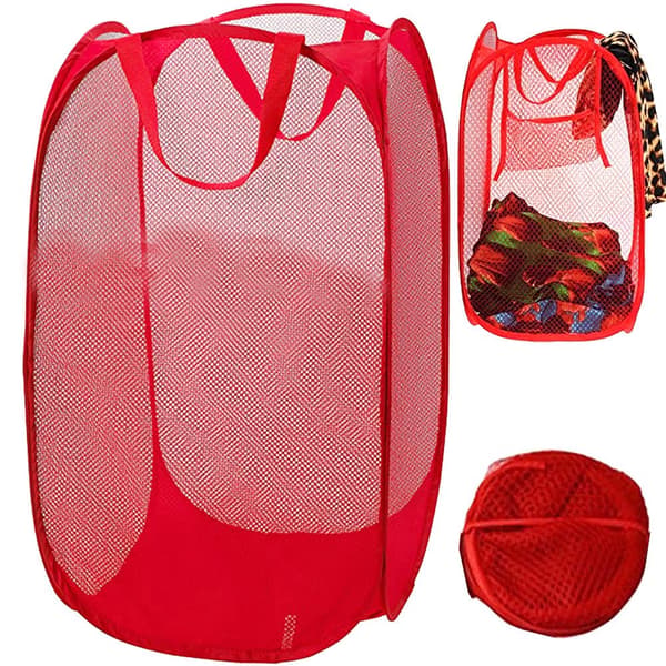 Sammenfoldelig opbevaringskurv i mesh 40 L rød 47x26x26 cm