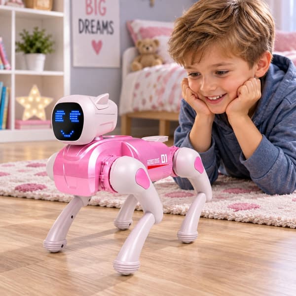 Interaktiv AI-robothund rosa med fjärrkontroll, röststyrning & app