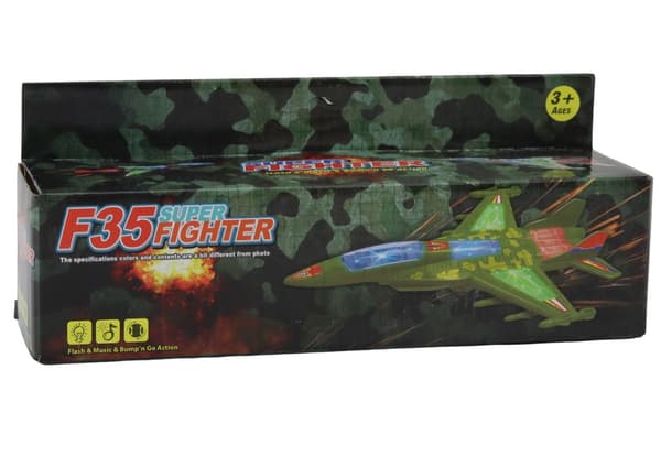 Legetøjsjagerfly 30 cm med lyd, LED-lys og forhindringsundgåelse