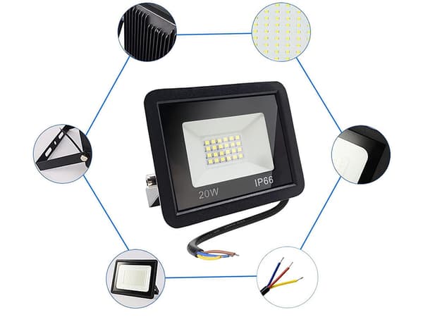 LED-projektør 20W 6000K IP66 udendørs metal mat sort