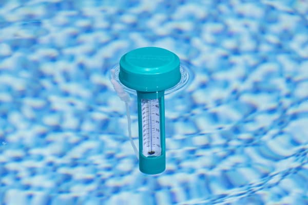 Pooltermometer flytande blå ABS med snodd, visar °C/°F