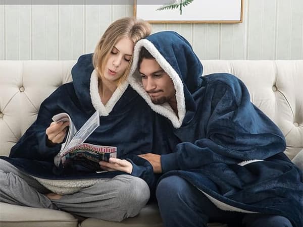 Fleece-trøje med hætte teddyfor one size unisex navy blue
