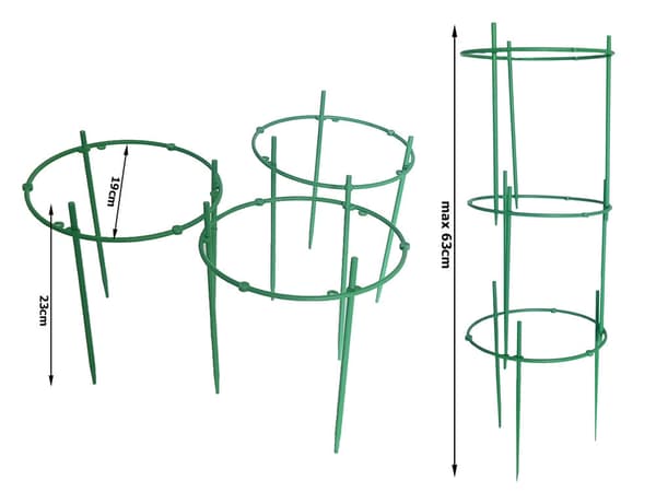 Plantebøjle med 3 ringe grøn plast ringdiameter 19 cm højde 63 cm