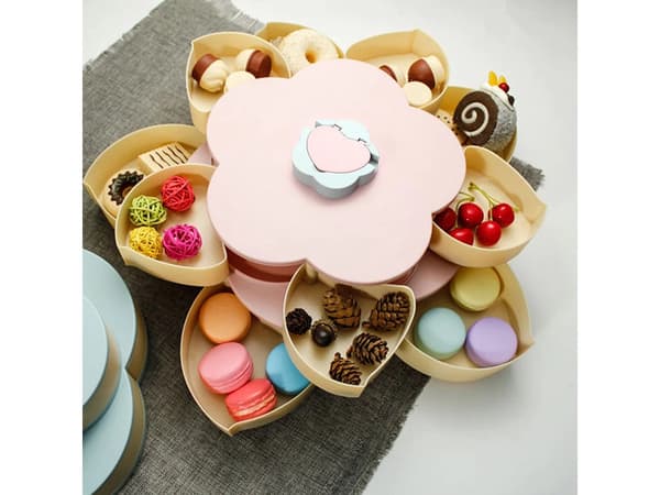 Snacksbehållare 10 fack med roterande lock & mobilställ rosa 27 cm