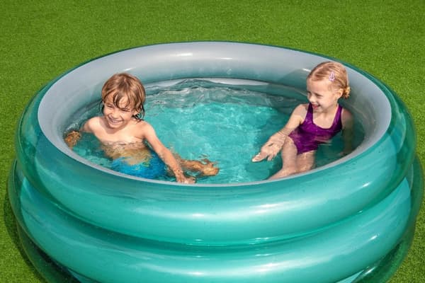Oppustelig børnepool 150x53 cm 445 L blød bund 3 ringe 2+ år