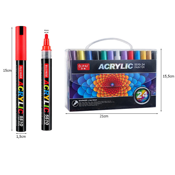 Akrylpennor 24-pack vattenfasta markers 4 mm spets
