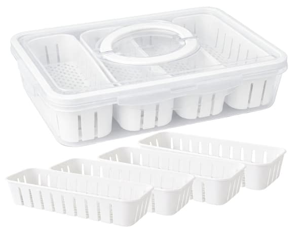 Opbevaringsboks med låg 4 rum 29,5x22x7 cm plast transparent/hvid