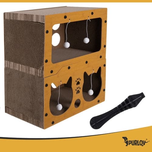 Kattekradsetræ 2 etager med 4 bolde HDF 51,5x45,5x28 cm