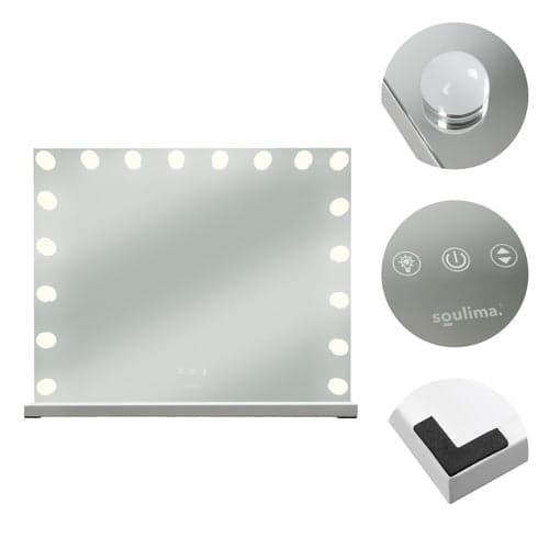 LED sminkspegel 80x62 cm med 18 LED, touchdimmer, 10x sugproppsspegel
