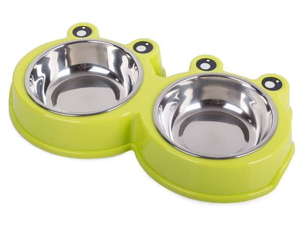 Dobbelt madskål hund/kat grøn 2x300 ml rustfrit stål