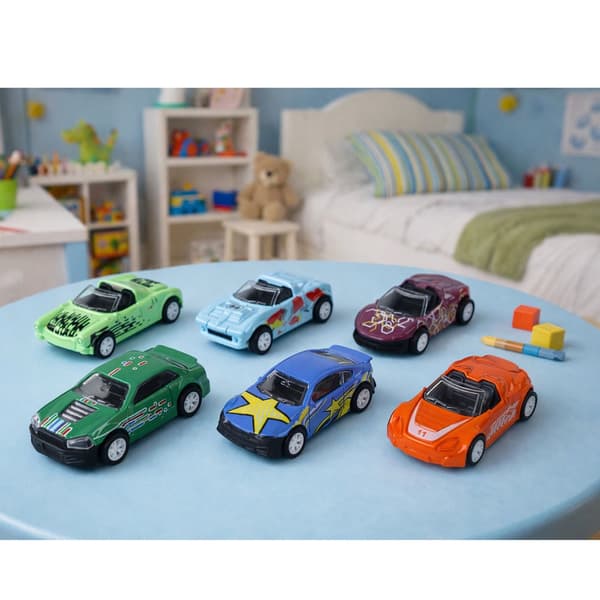 Legetøjsbiler friktionsdrev 1:64 6-pack med metalkuffert